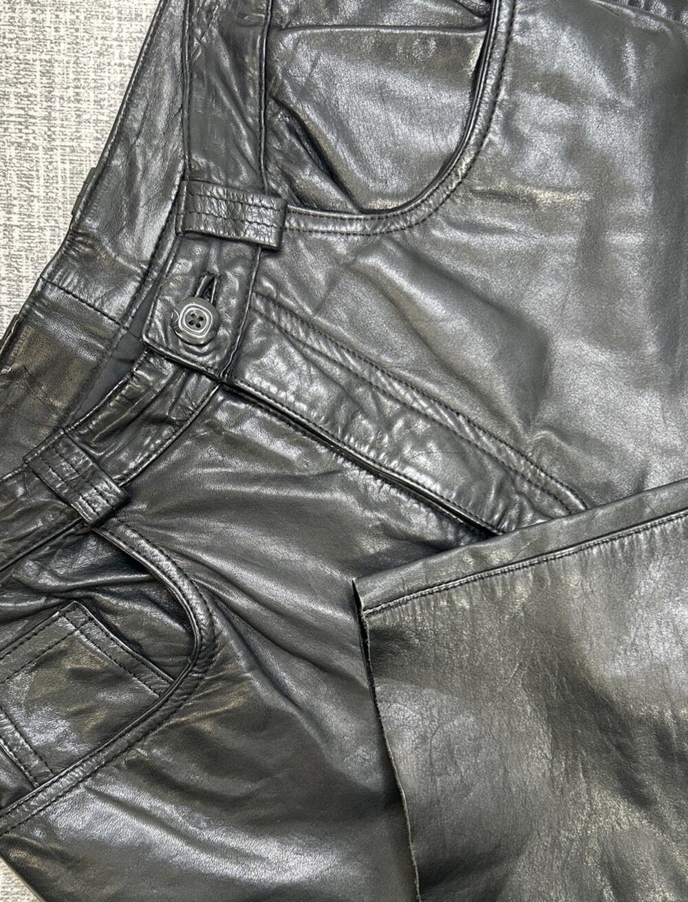 Vintage Wilson 5 Pocket Leather Pants Black Biker Moto Taper 27x28 Women 10 Y2K